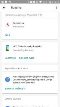 Google Family Link Poslední nainstalované programy