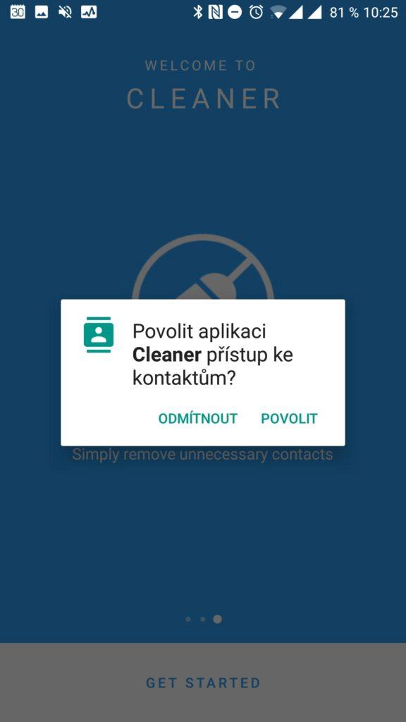 Aplikace Cleaner Přístup ke kontaktům