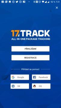 Registrace a přihlášení 17Track