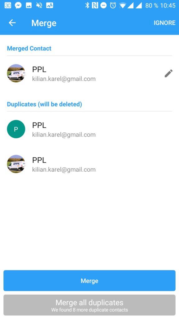 Aplikace Cleaner Sloučení duplicity