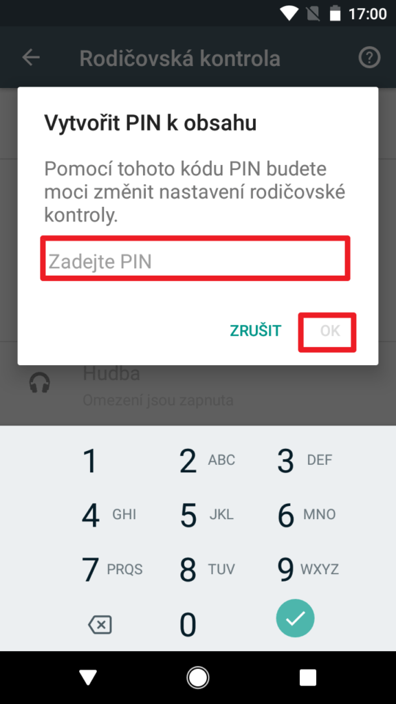 Zadejte a potvrďte PIN
