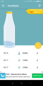 Drink Water Reminder Záznamy se ukládají do tabulky