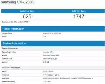 samsung galaxy j2 core benchmark informace android go