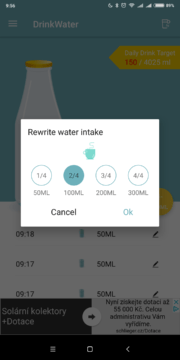 Úprava záznamu Drink Water Reminder