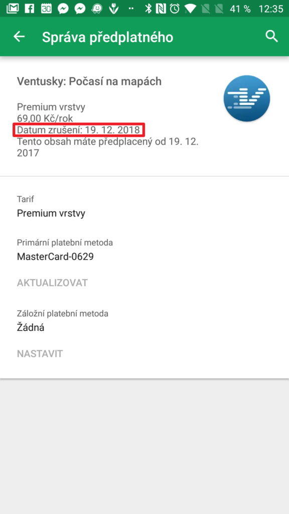 Datum ukončení předplatného