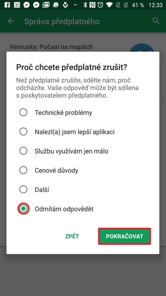 Dotazník při zrušení
