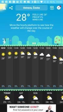 Hlavní obrazovka programu CARROT Weather android