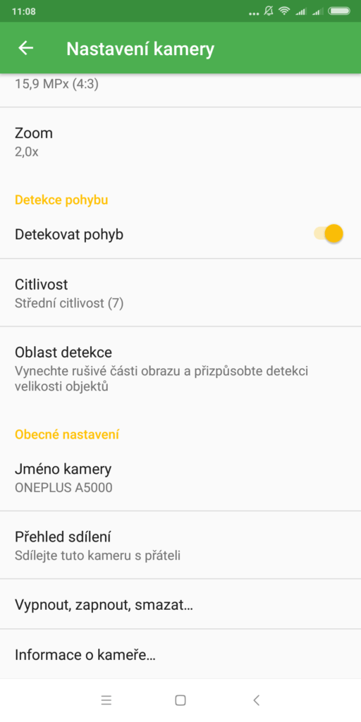 Možnosti nastavení aplikace Výběr role Přihlášení účtem Google Úvodní nastavení Security Camera