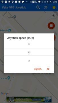 Nastavení rychlosti pohybu Fake GPS Joystick