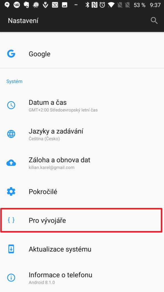 Sekce Pro vývojáře