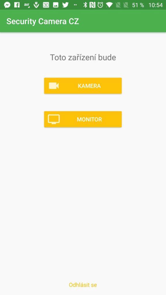 Výběr role Přihlášení účtem Google Úvodní nastavení Security Camera