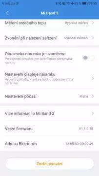 Xiaomi Mi Band 3 notifikace