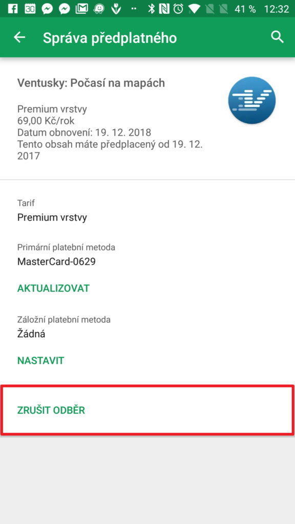 Zrušit odběr