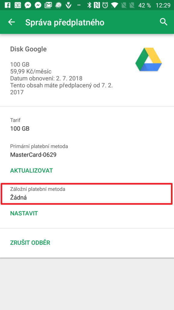 Záložní platební metoda