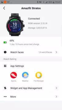 amazfit stratos statistiky baterie