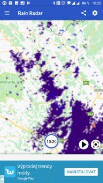 Detailnější pohled na srážkový Rain Radar