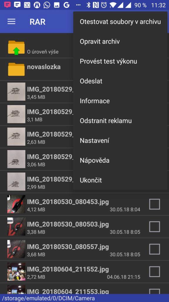 Kontextová nabídka RAR