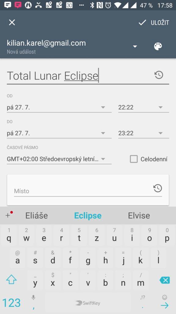 Sky Events Možnost přidat událost ze Sky Events do Kalendáře Google
