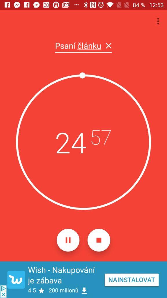 Máme spuštěné Pomodoro ClearFocus