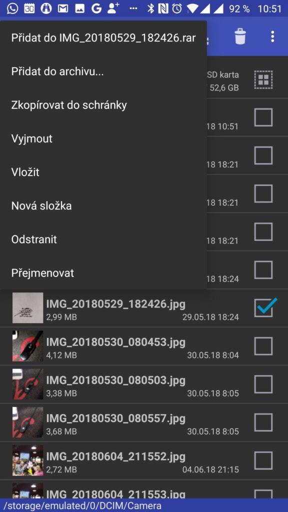 Plovoucí nabídka RAR