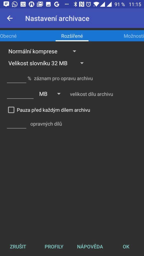 Pokročilé možnosti RAR