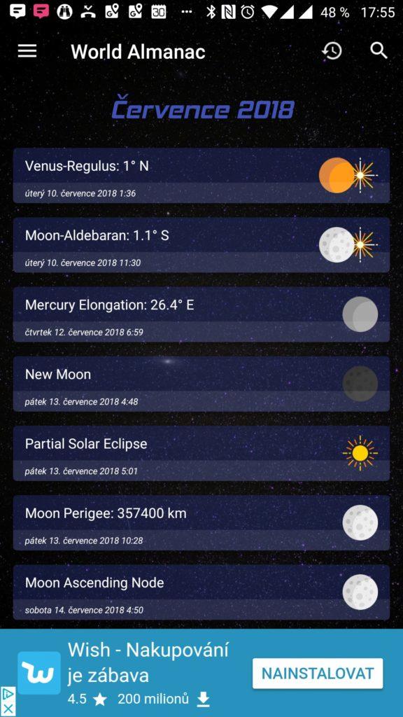Přehled astronomických událostí na červenec Sky Events