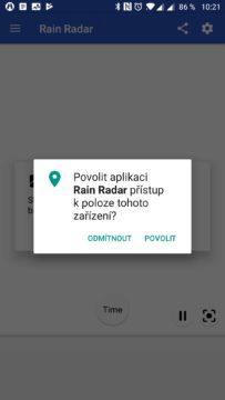 Rain Radar chce přístup k poloze