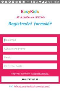 Registrační formulář EasyKids