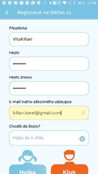 Registrace účtu z aplikace Sežeňte ovečky