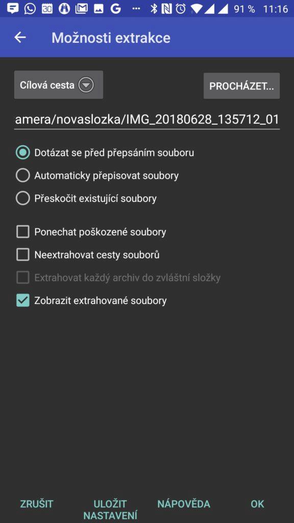 Rozbalení souboru RAR Android