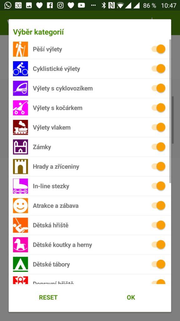 Výlety a zábava Výběr kategorií