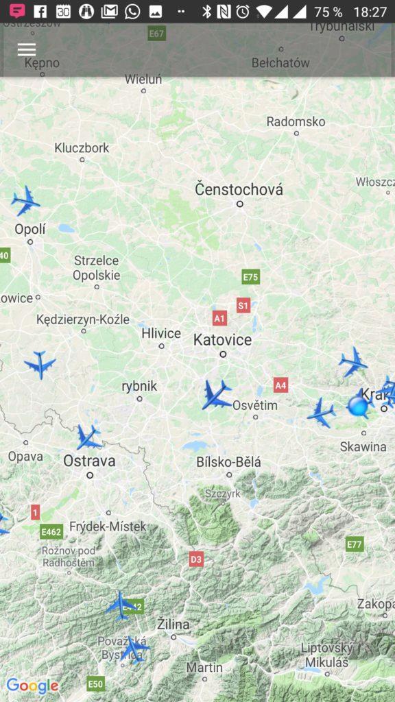 Zobrazení letadel v aplikaci Air Traffic