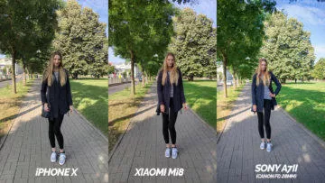 srovnani fotografii apple iphone x vs xiaomi mi 8 modelka na ceste