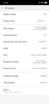 xiaomi mi 8 system infomace