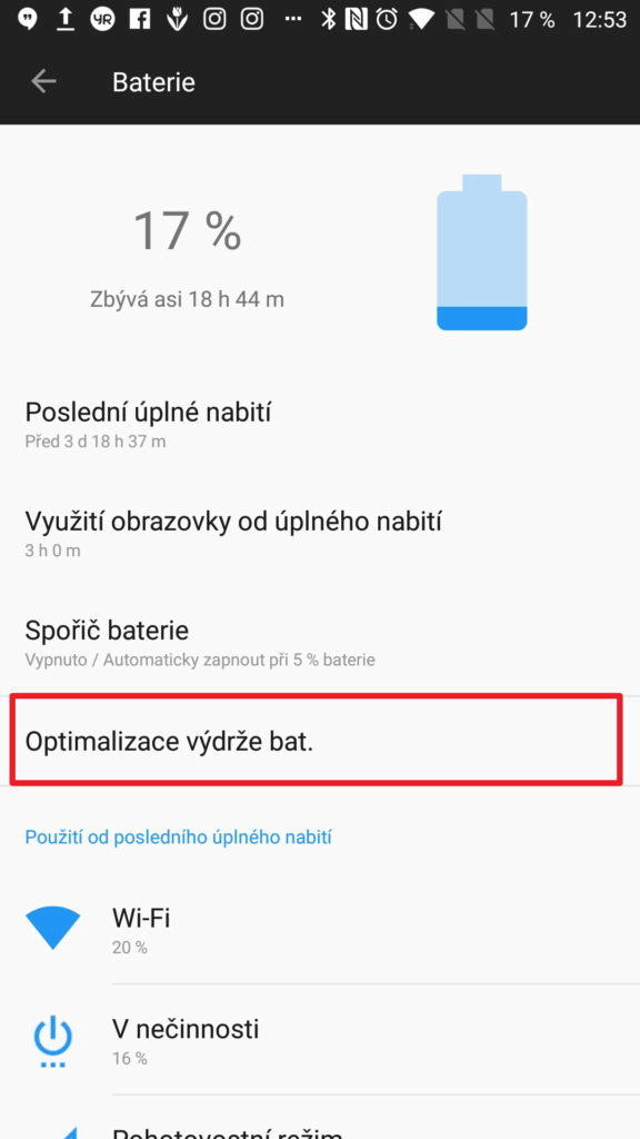 Otevřete položku Optimalizace výdrže baterie