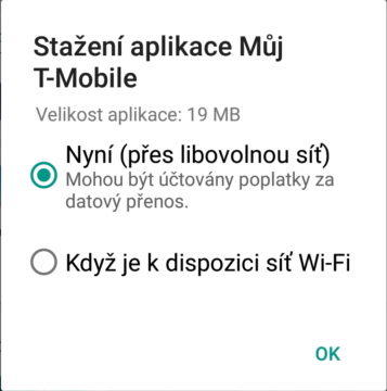 Při pokusu o stažení aplikace přes mobilní data Obchod Play zeptá