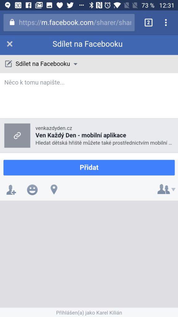 Sdílení na Facebook Ven každý den