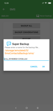 Volba názvu souboru záloha SMS