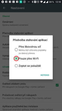 Vyberte možnost Pouze přes Wi-Fi