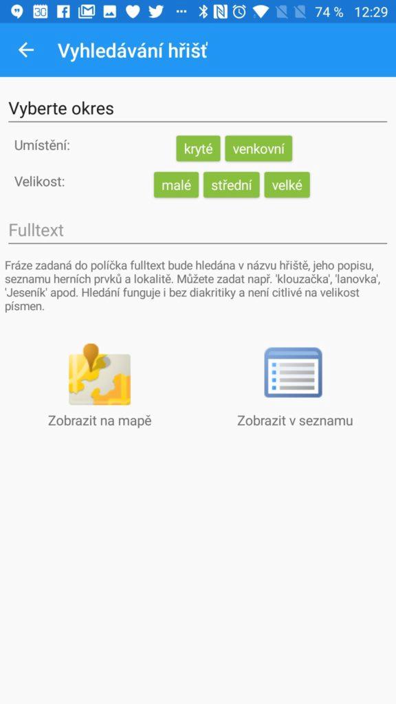 Vyhledávání hřišť Ven každý den
