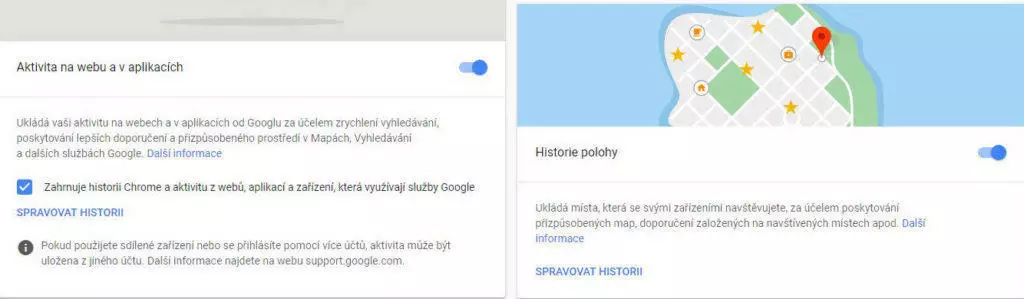 historie polohy a vypnuti aktivity google ucet nastaveni