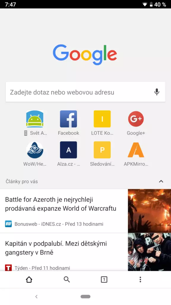 spodni lista chrome prohlizec