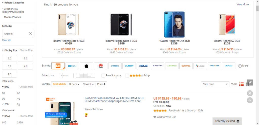 aliexpress je plný levných telefonů