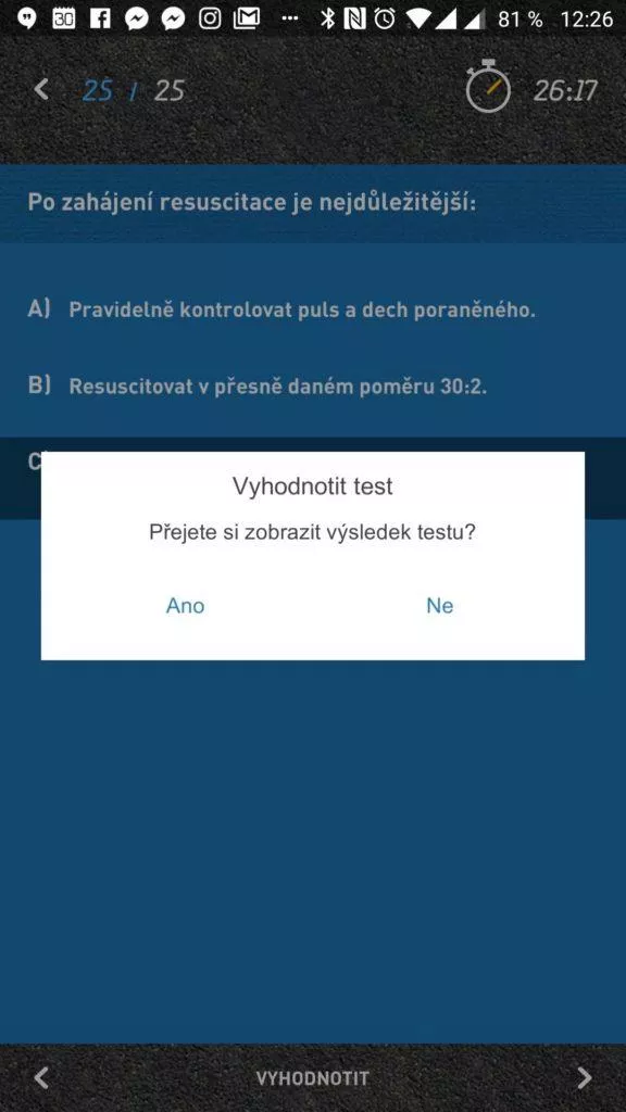Chcete test vyhodnotit?