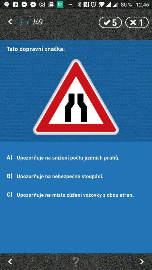 Zkoušení otázek z dopravních značek