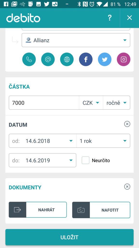Možnost nahrát dokumenty Debito