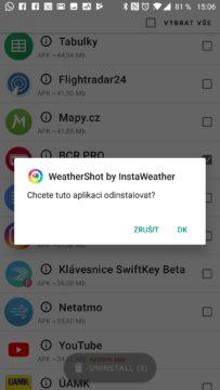 UnApp Potvrzující dialog odinstalace aplikace