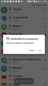 UnApp Potvrzující dialog odinstalace aplikace