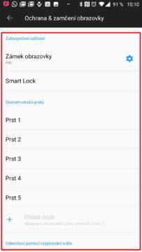 Zabezpečení odemykání telefonu