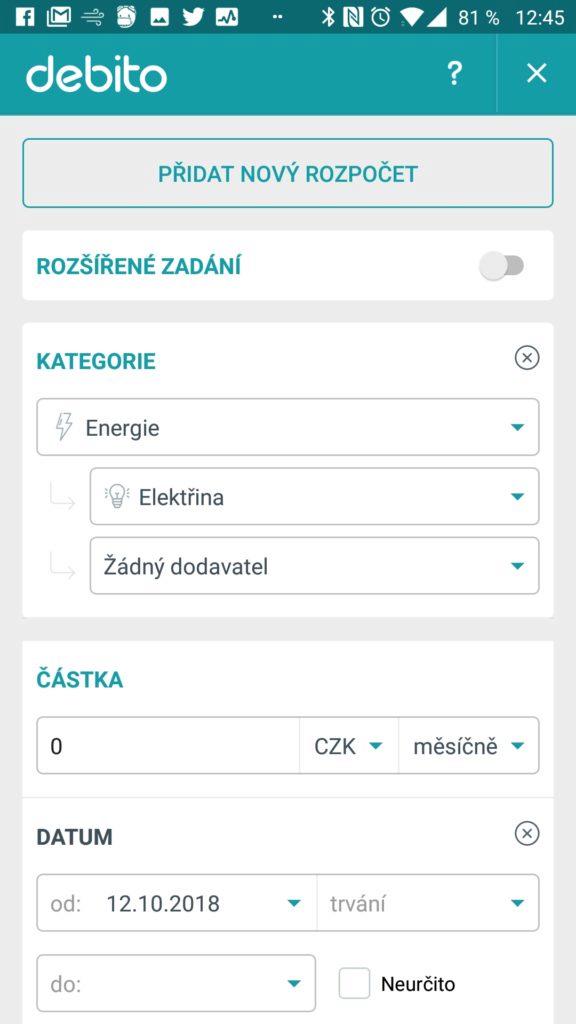 Zadávání položek Debito